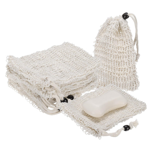 uxcell 20 Pcs Soap Saver Bag, 5.5"x4.7" Mesh Soap Bag with Drawstring Brown Wooden Bead Cotton Scrubber Pouch Exfoliating Net for Body Shower Foaming Beauty and Personal Care uxcell