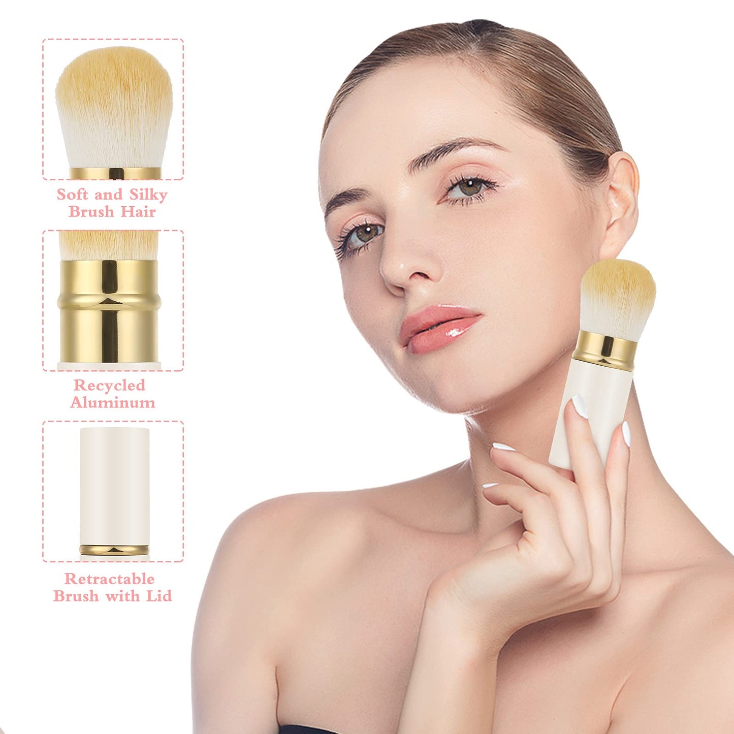 Falliny Retractable Kabuki Makeup Brush, Travel Face Blush Brush, Portable Powder Foundation Sunscreen Brush with Cover for Blush, Bronzer, Buffing