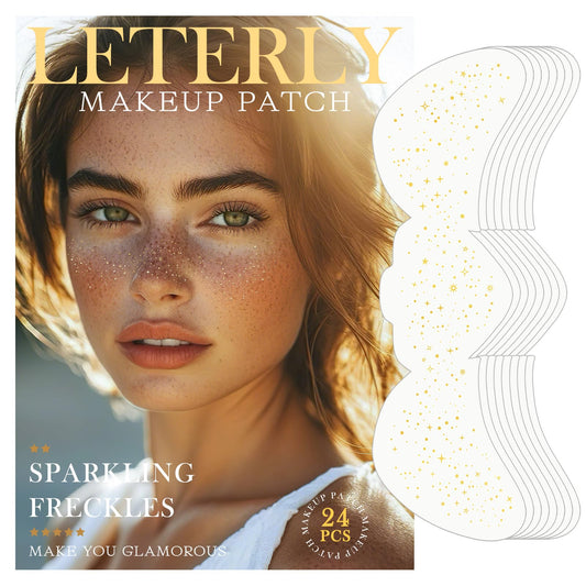 Leterly 24 Pcs Glitter Freckles Face Tattoo,Gold Face Glitter Makeup Patches Cute Sparkle Freckles Patches Waterproof Makeup Speckles for Face