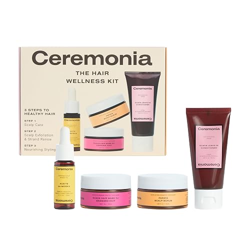 Ceremonia The Hair Wellness Kit | Weekly Deep Cleanse & Hydration Routine | 4 Piece Travel-Size Set Includes Scalp Oil, Shampoo Scrub, Hair Mask