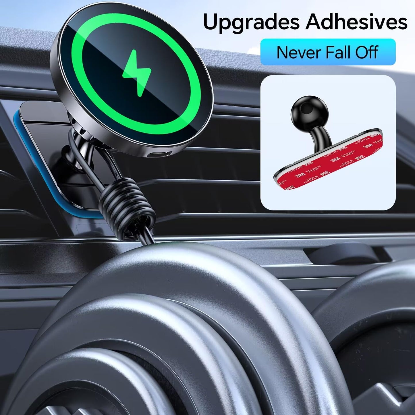 Kaistyle for MagSafe Car Mount Charger【Stronger Magnets】iPhone Magnetic Wireless Car Charger【Dashboard+Vent】 for Magsafe Charger Cell Phone Car Mount…