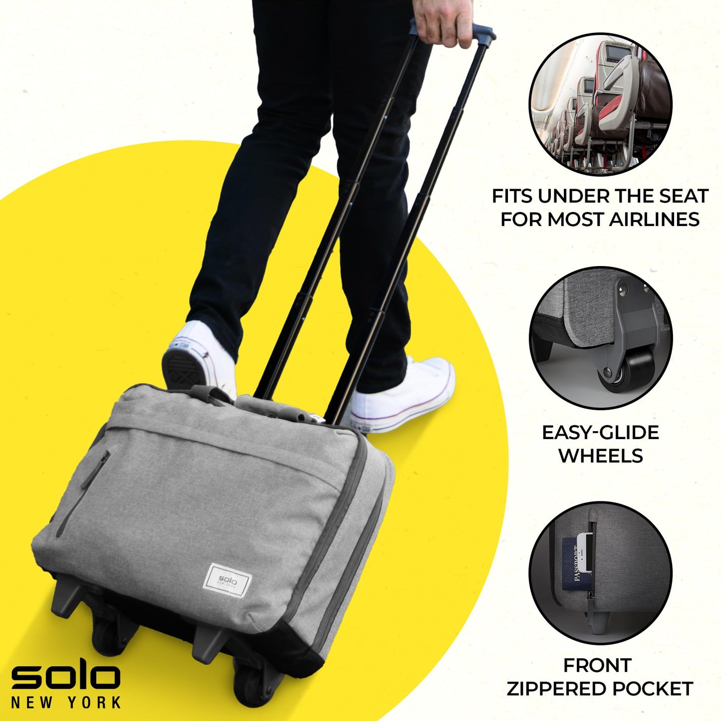 Solo New York Underseat Rolling Catalog Case - Roller Laptop Bag with Wheels, Wheeled Briefcase for Women & Men, Carry On Size for Travel, Fits 15.6"
