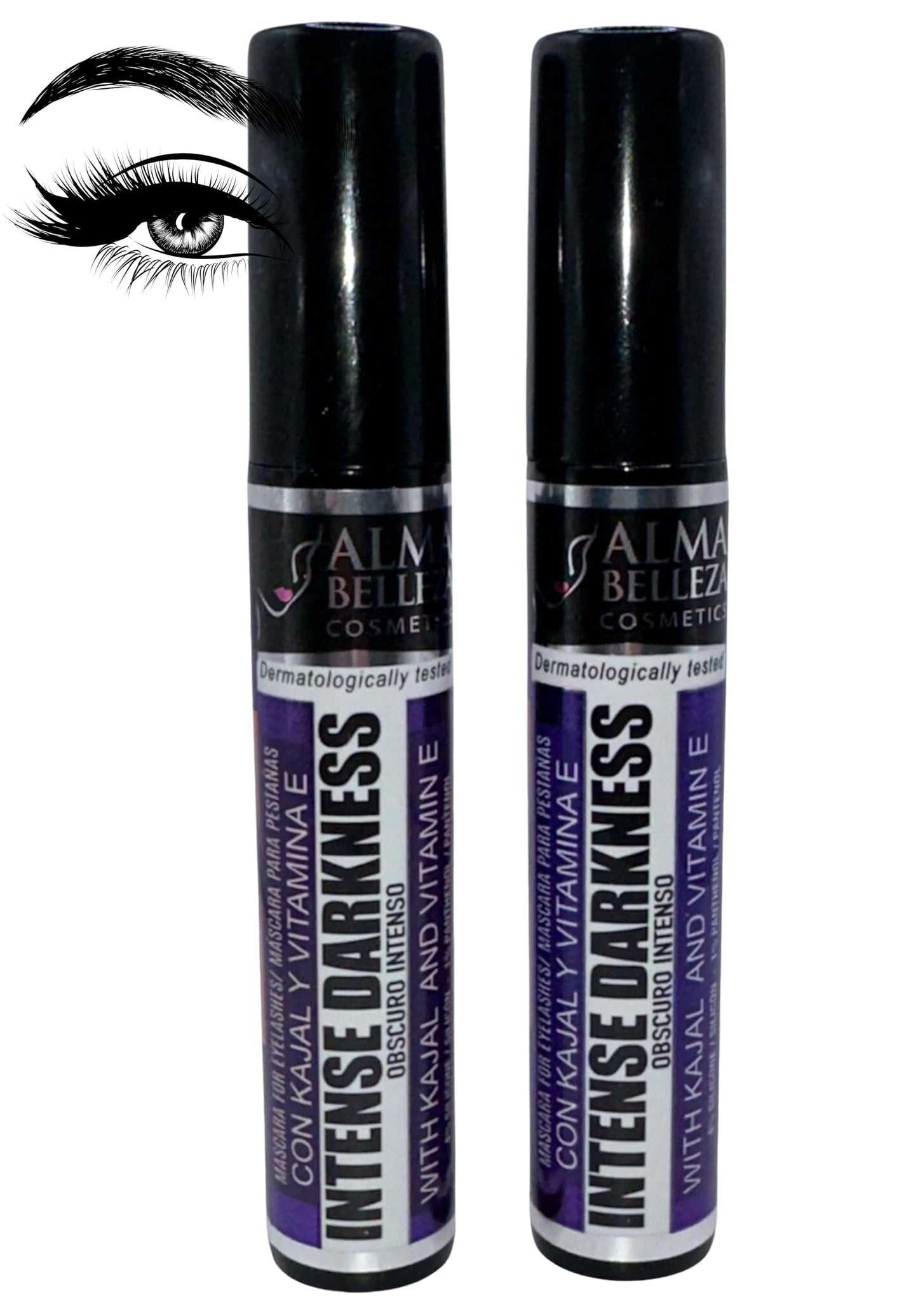 Mascara for Eyelashes Intense Darkness (Oscuro Intenso) with Kajal & Vitamin E - 13g - Premium Quality (2 PACK) - Waterproof,