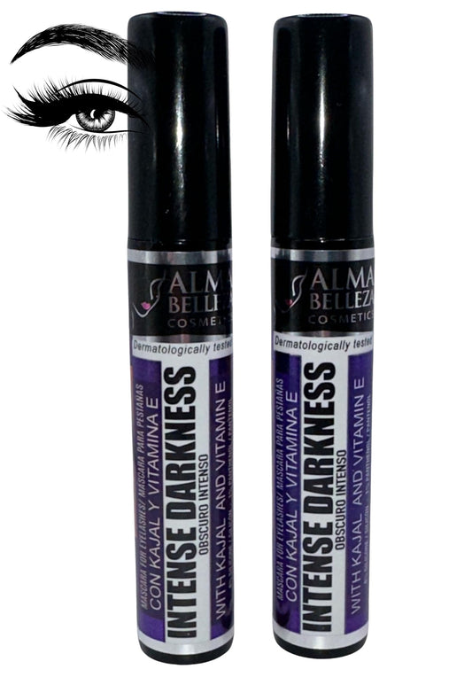 Mascara for Eyelashes Intense Darkness (Oscuro Intenso) with Kajal & Vitamin E - 13g - Premium Quality (2 PACK) - Waterproof,