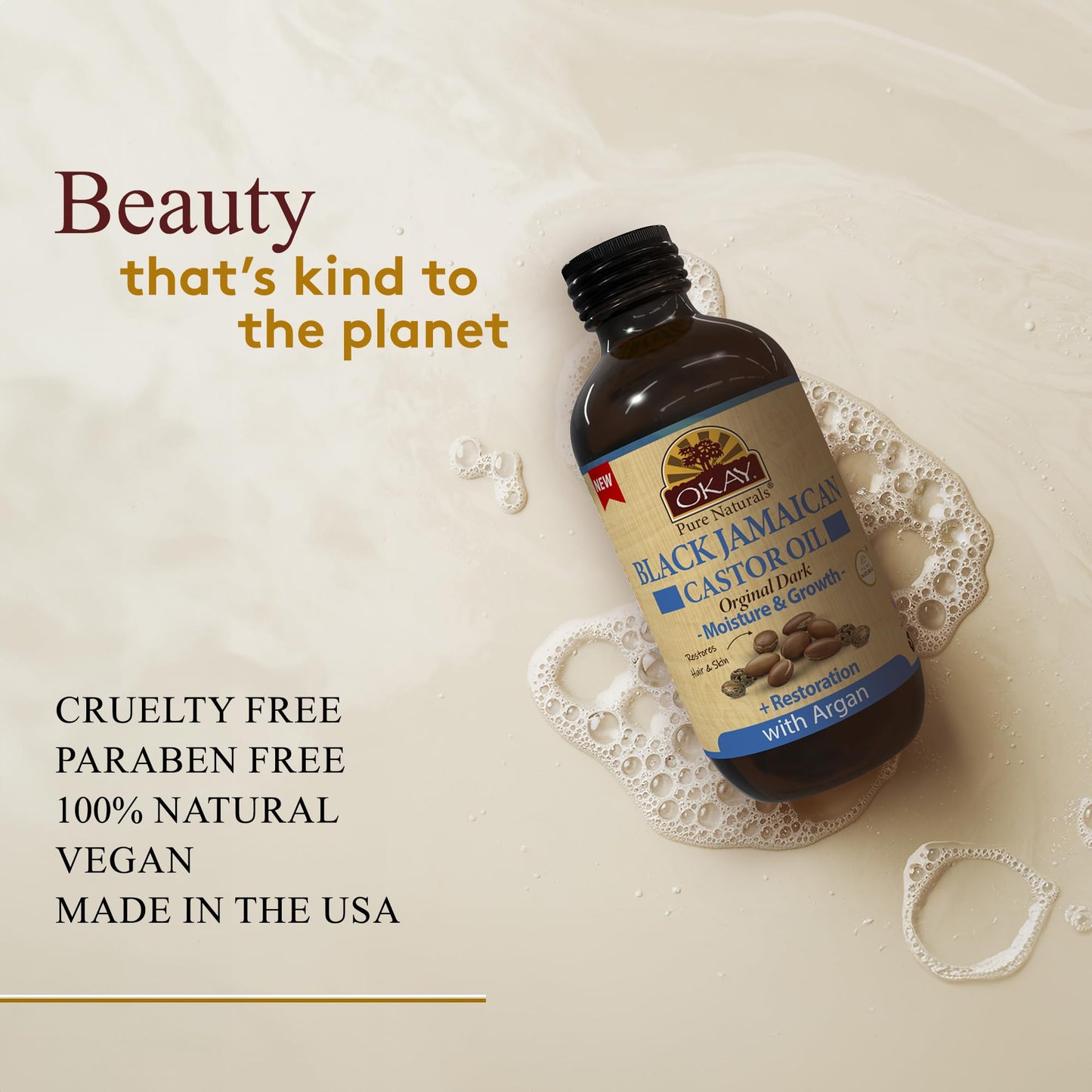 OKAY Pure Naturals Black Jamaican Castor Oil with Argan Oil - Castor for Hair Health, Moisture for Skin, Face, Scalp, Eyelashes, Eyebrows, for Men