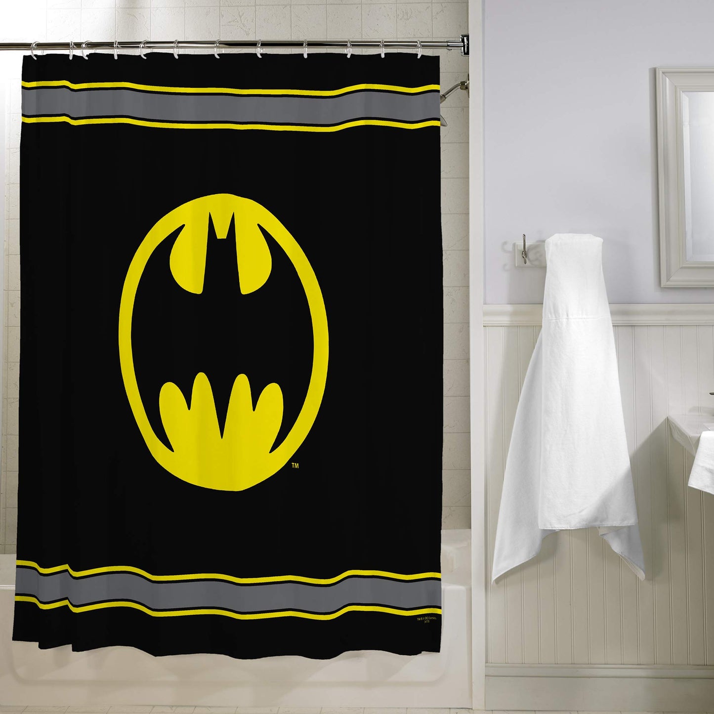 Warner Bros Batman Logo Microfiber Shower Curtain, 70-Inch by 72-Inch