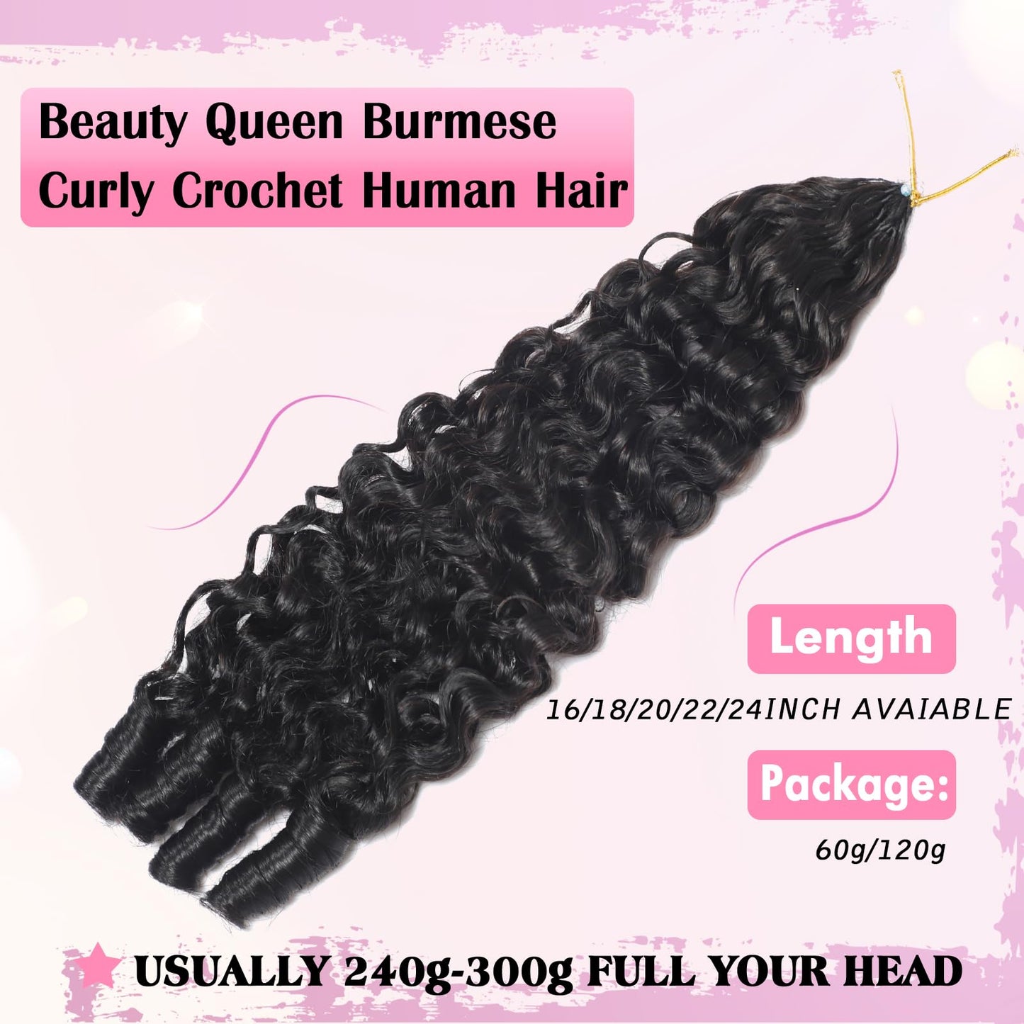 Beauty Queen Burmese Curly Miracle Knots Crochet Human Hair 16inch 60g Ombre Brown P4/27 Knotless Pre-Separated Feather Crochet Real Human Hair 3C4A Beauty and Personal Care Beauty Queen