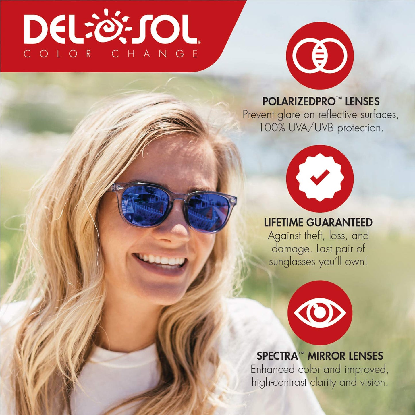 Del Sol Solize Color-Changing Sunglasses, 100% UVA and UVB Blocking Protection
