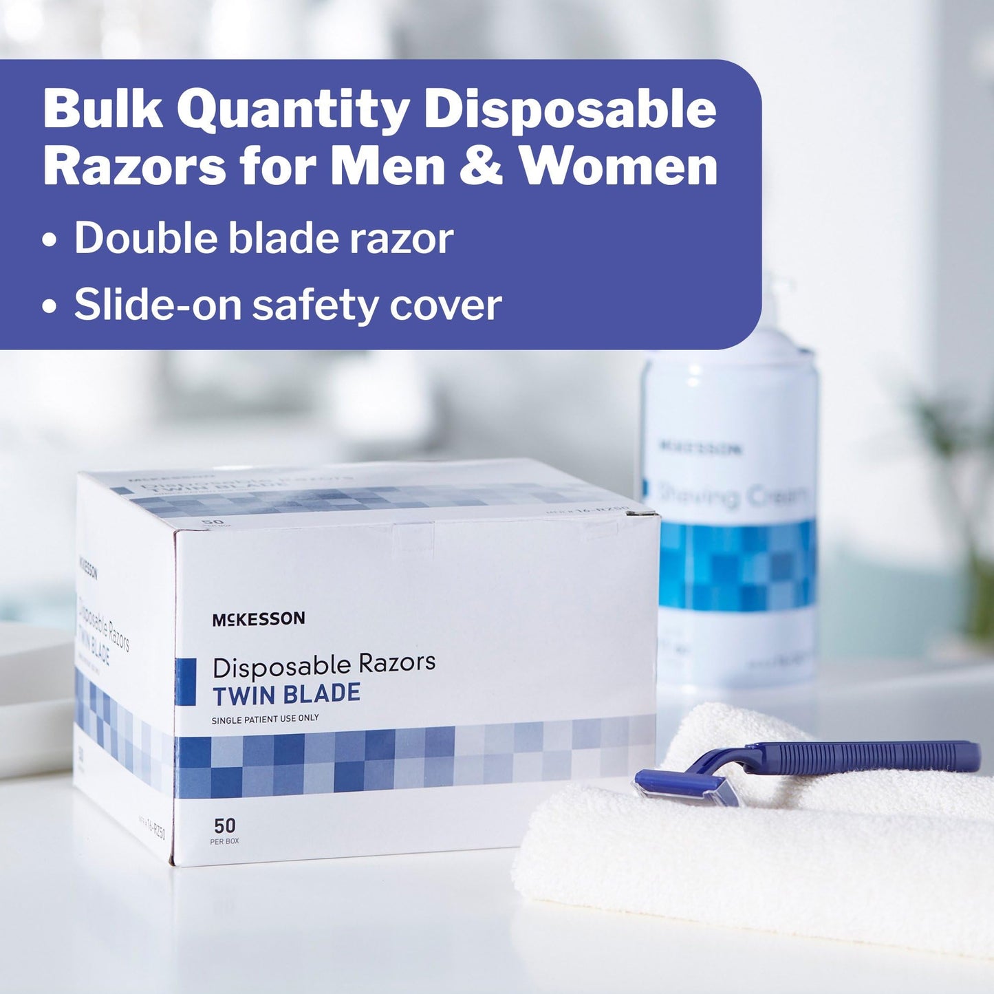 McKesson Disposable Razors, Blue, Stainless Steel, Tattoo, Travel, 50 ct Beauty and Personal Care McKesson