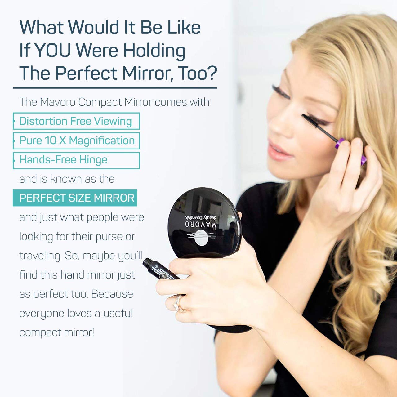 Mavoro Magnifying Compact Mirror | 1x/10x Magnification | 4" Small Pocket Purse Double Sided Travel Makeup Mirror | Folding Portable Hand Compact