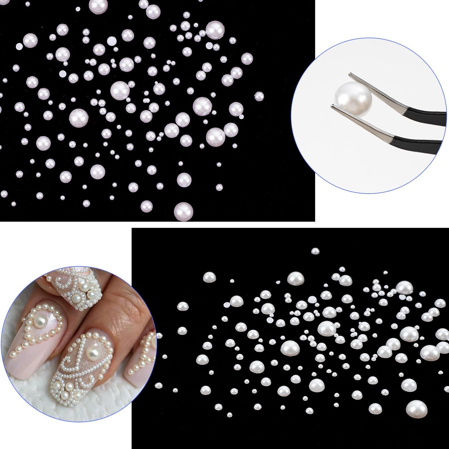 Canvalite Flatback Nail Pearls for Crafting, Multiple Sizes Half Pearls with 5Pcs B7000 Jewelry Glues & Picker Tools Bedazzling Bead for DIY Crafts Beauty and Personal Care CANVALITE