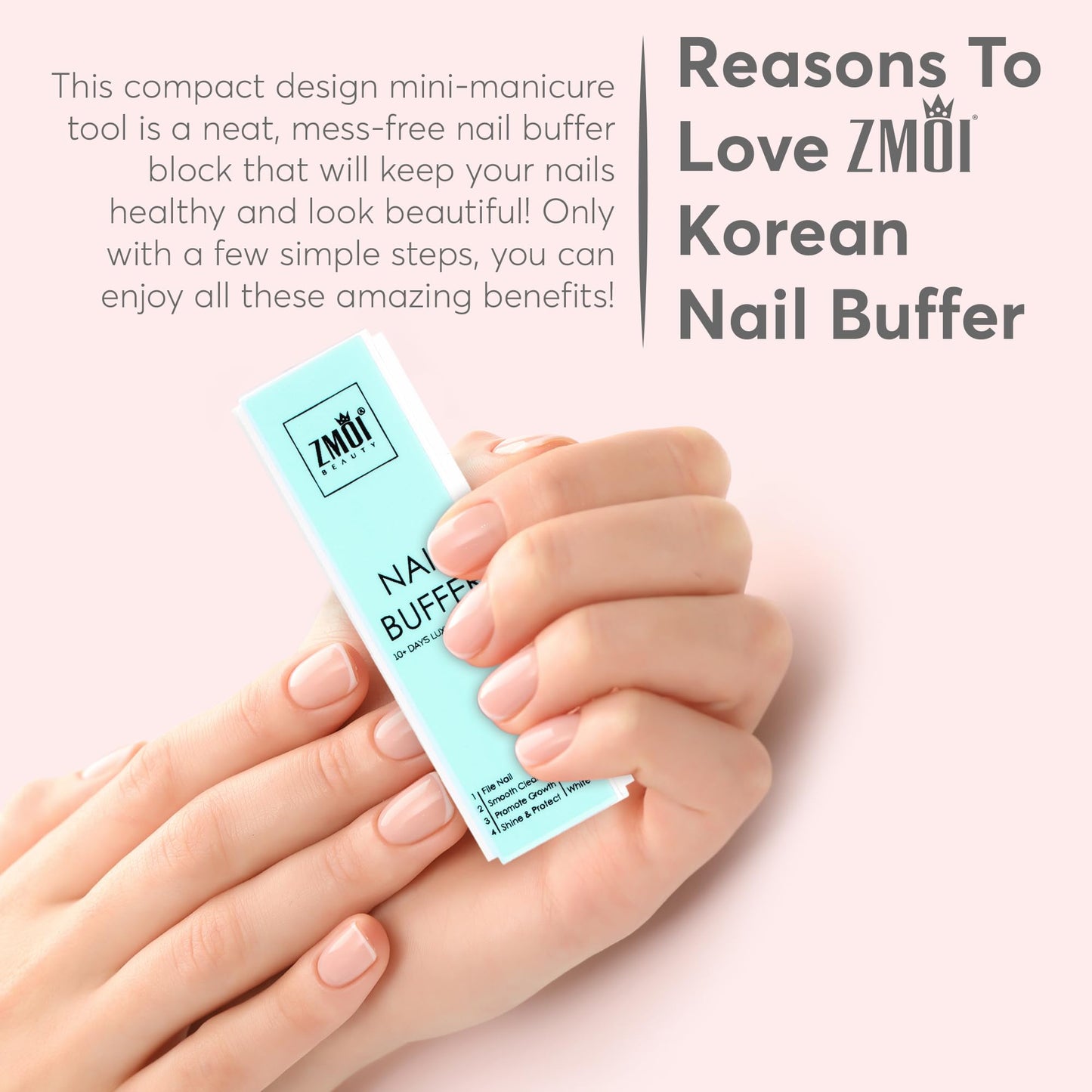 ZMOI Pro Nail Buffer Block - 2 Pack Luxurious Shine Korean 4-Way Nail Buffing Block - Natural Shine Nails - Manicure/Pedicure Tools for Home and Salon
