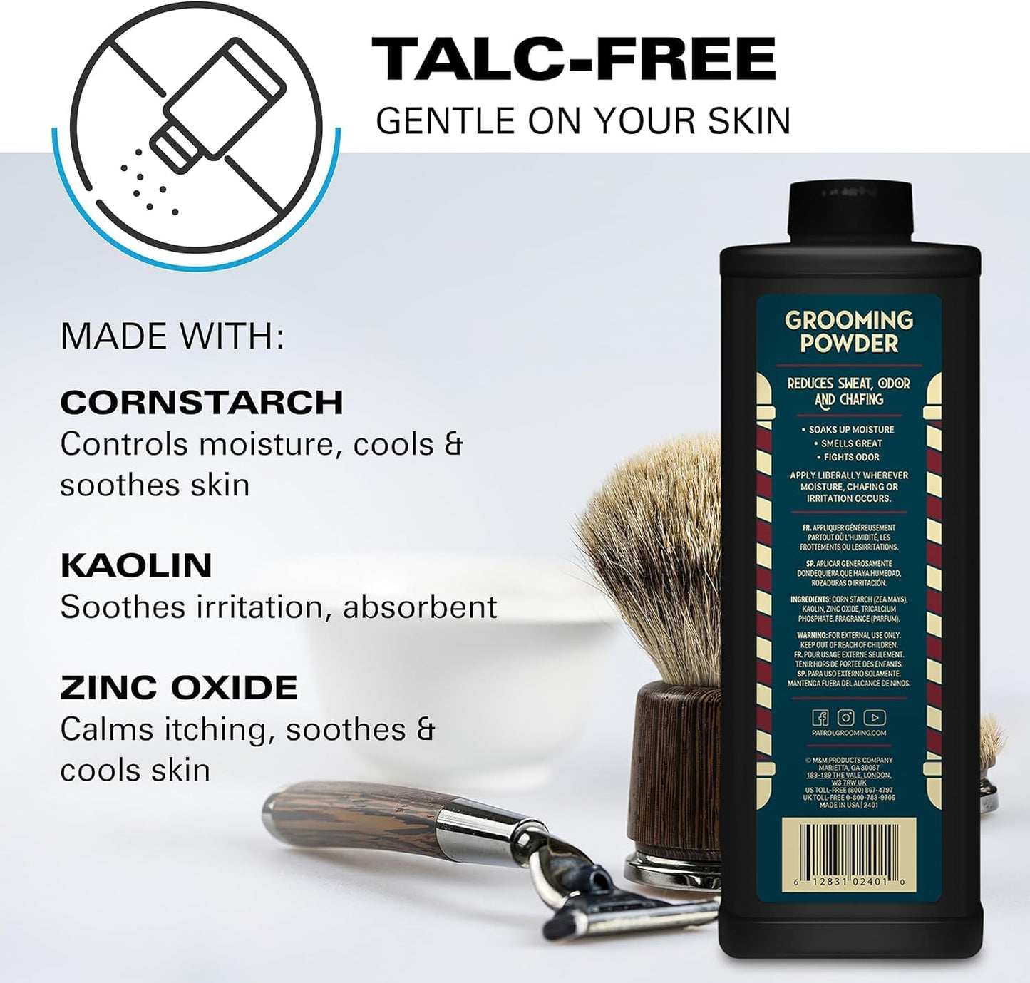 Bump Patrol Barber Pro Grooming Powder - Talc Free Hair and Body Powder for Men, Protects Against Sweat, Odor, and Chafing From Head to Toe for All