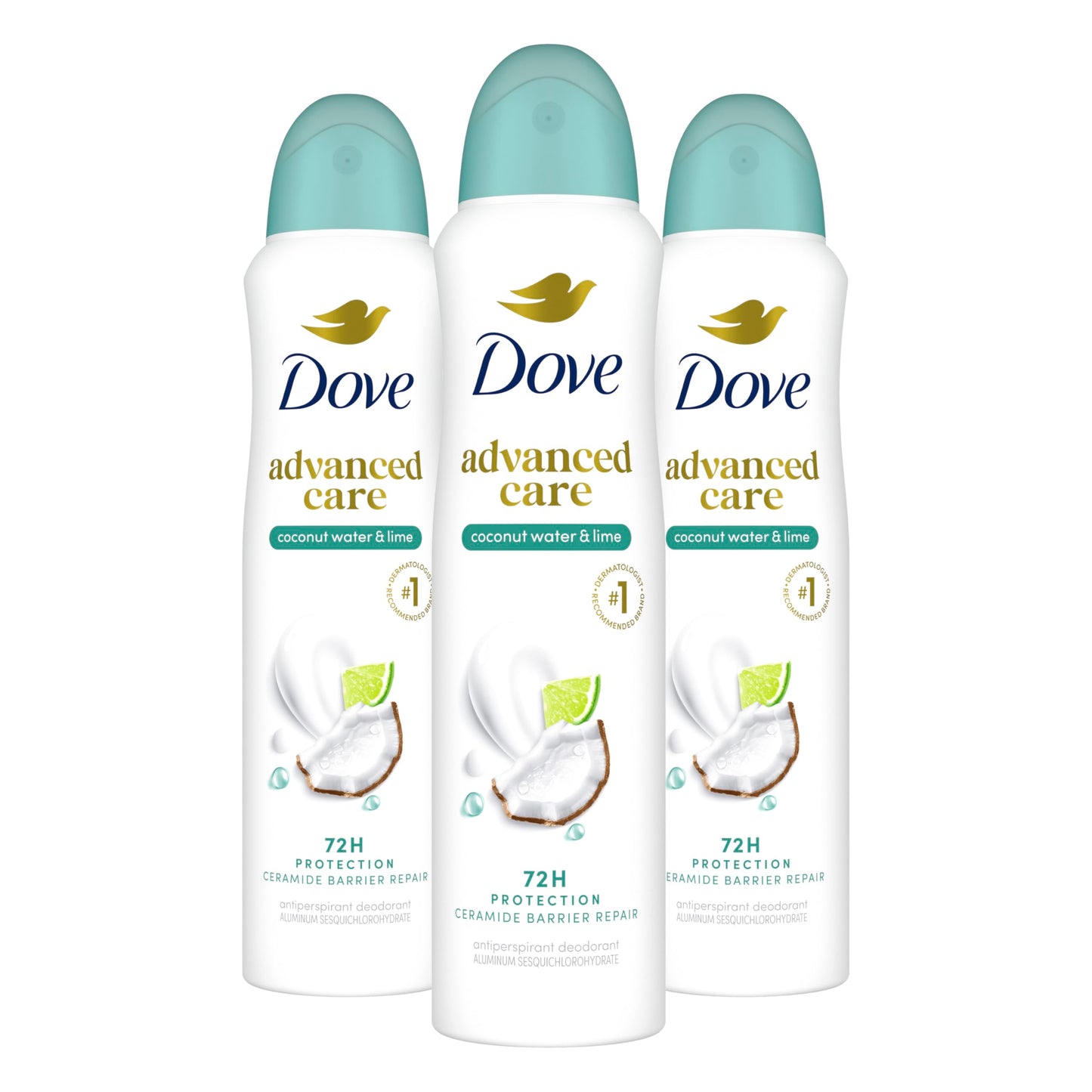 Dove Antiperspirant Deodorant Dry Spray Coconut Water & Lime scent 3ct skin repair after shaving with odor control & sweat protection Pro Ceramide Beauty and Personal Care Dove