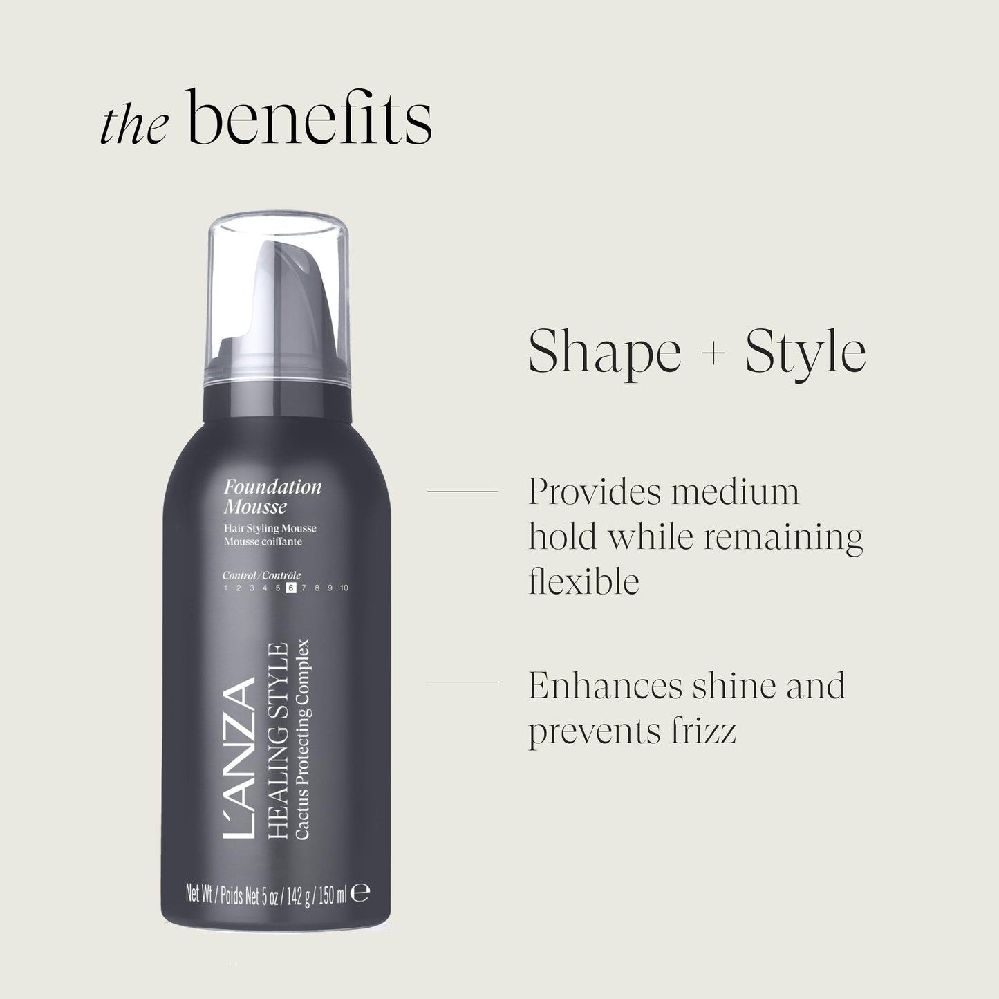 L'ANZA Healing Style Foundation Mousse with Medium Hold Effect, Refreshes and Moisturises Hair and Scalp, With Advanced Control Technology, Non-drying