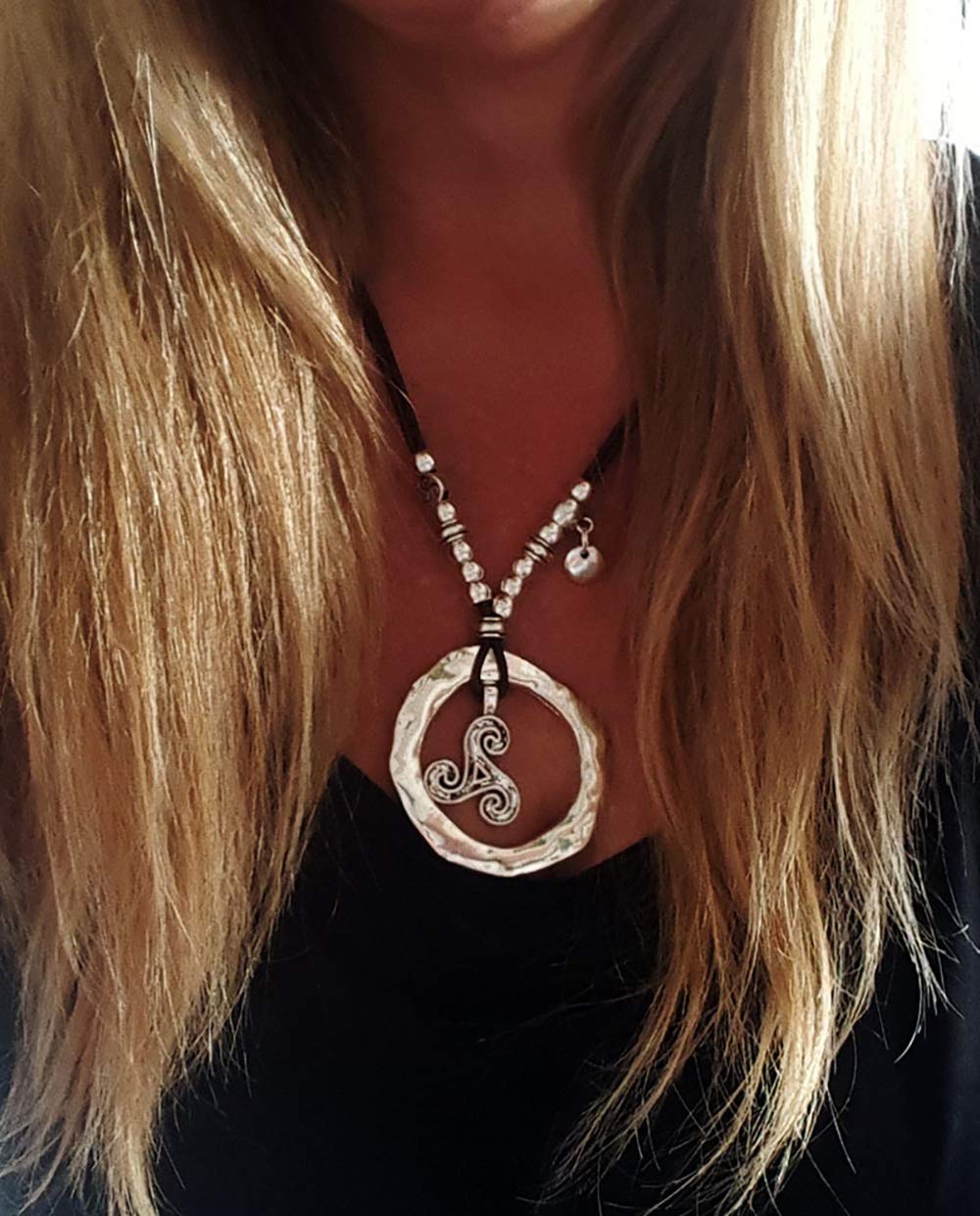 DoubleNine Boho Ethnic Choker Necklace Retro Infinite Coin Adjustable Choker Charm Simple Layering Cord Everyday Accessories for Women Girls (black)