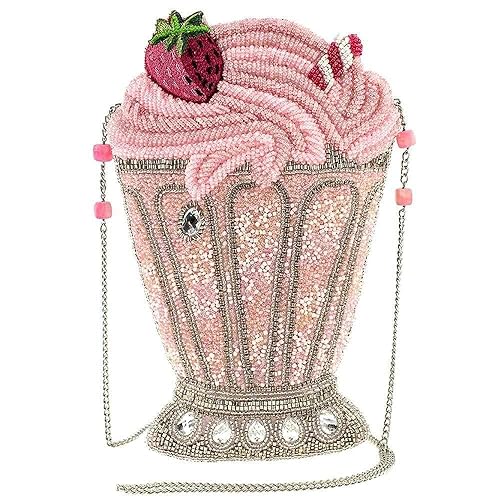 Mary Frances Shake It Up Beaded Milkshake Crossbody Novelty Handbag, Pink