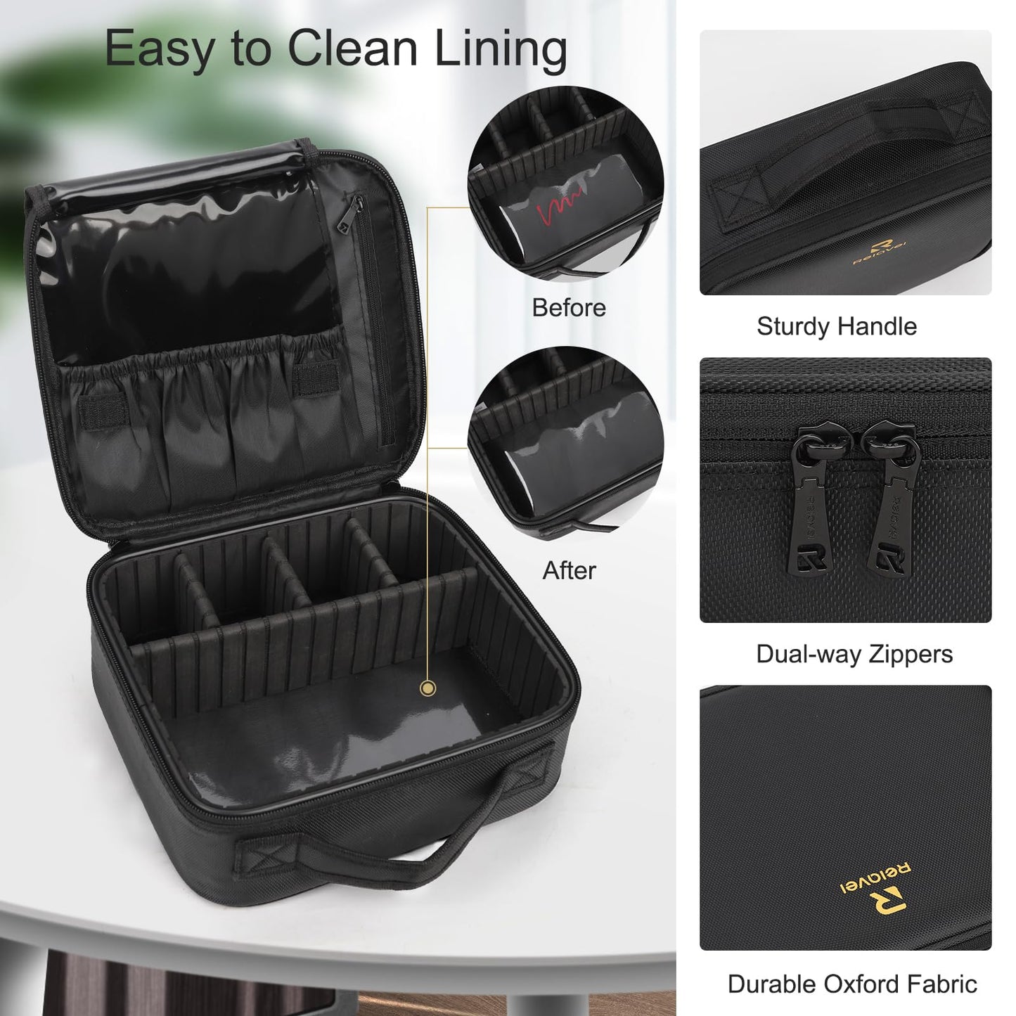 Relavel Travel Makeup Train Case Makeup Cosmetic Case Organizer Portable Artist Storage Bag with Adjustable Dividers for Cosmetics Makeup Brushes Beauty and Personal Care Relavel
