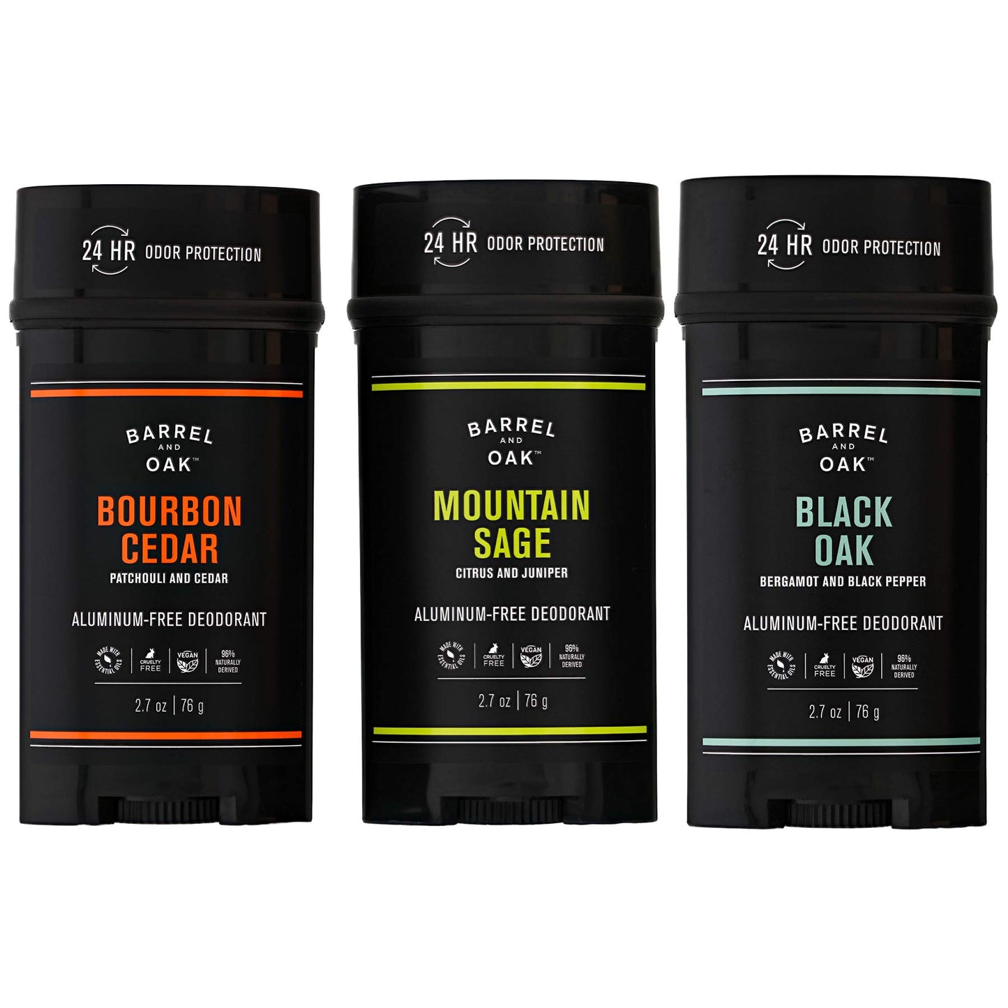 Barrel and Oak - Aluminum-Free Deodorant Variety Pack, Deodorant for Men, Natural Fragrance, 3 Essential Oil-Based Scents, For Sensitive Skin, No Clothing Stains, Vegan (2.7 oz Per Deodorant, 3-Pack)