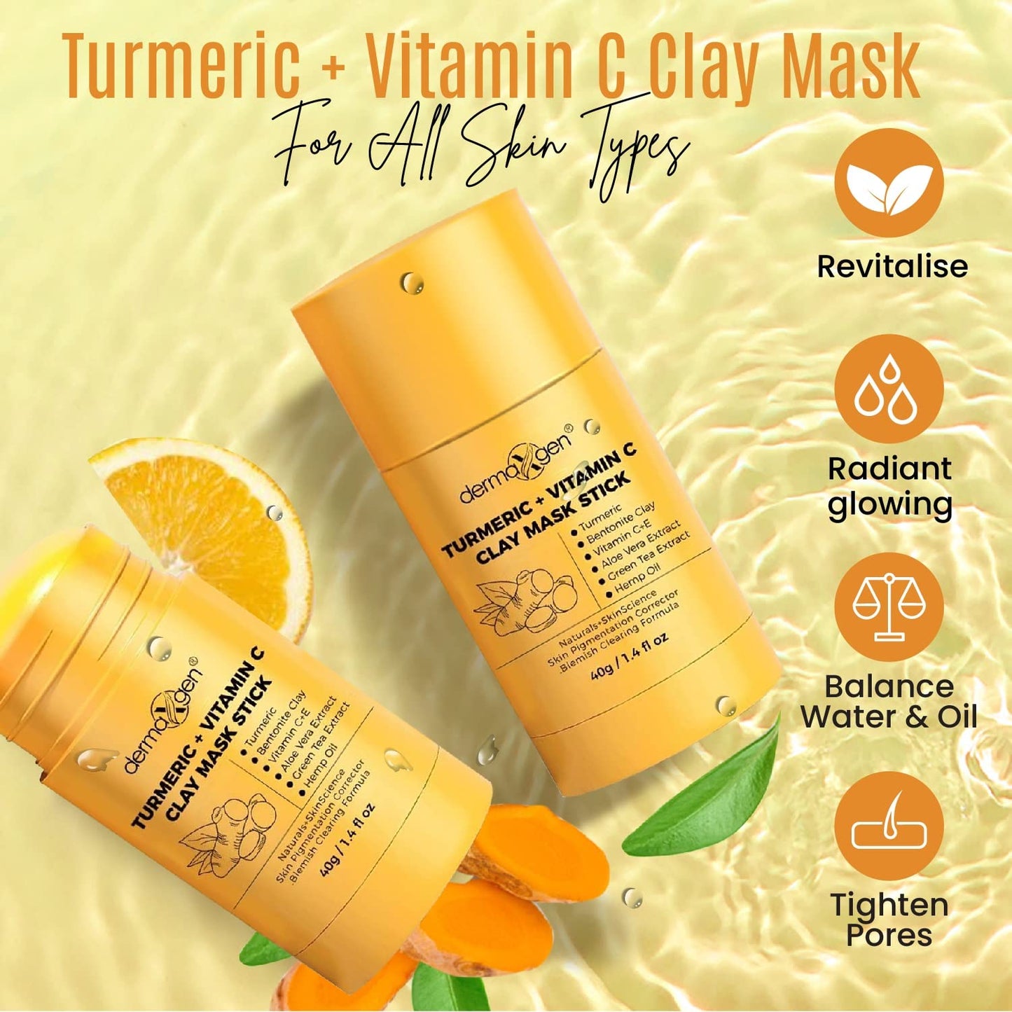 DERMAXGEN Organic Vitamin C Clay Mask Stick - Detox Clay Face Mask Stick for Acne Scars & Pore Cleansing - Clean Pores and Remove Blackheads - Improve