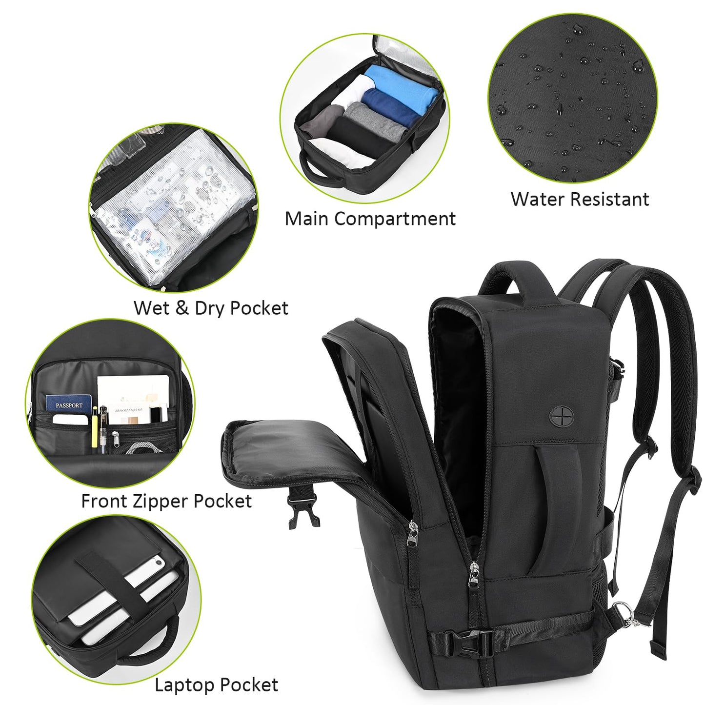 Snoffic Travel Backpack for Women Men,Travel Laptop Backpack w/USB Charging Port, Waterproof Travel Backpack Carry On Flight Approved,Weekender Business Hiking Bag,Laptop Backpack 17 inch