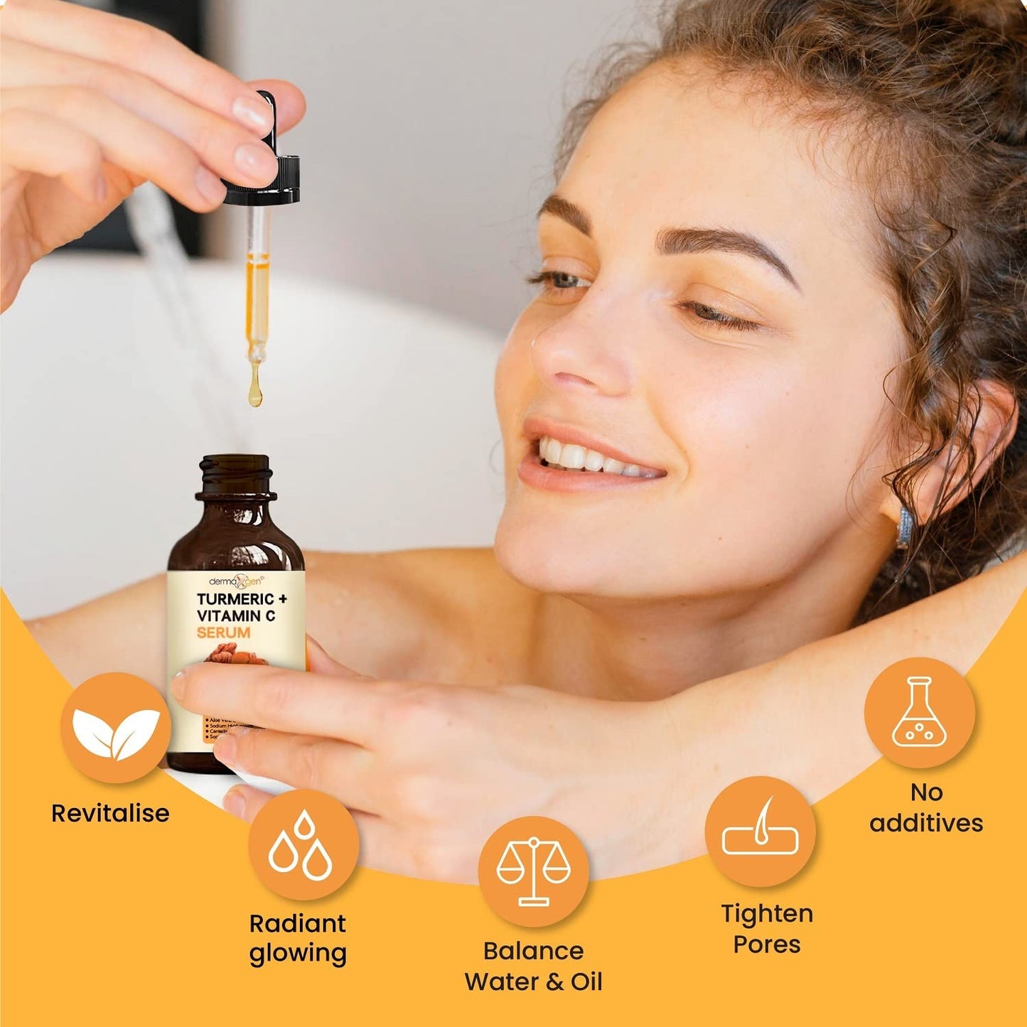 Turmeric and Vitamin C Anti-Aging facial serum, PURE ORGANIC Reduce Wrinkles, Improve Blemishes and Acne, Skin firming and Intensive Moisturizing