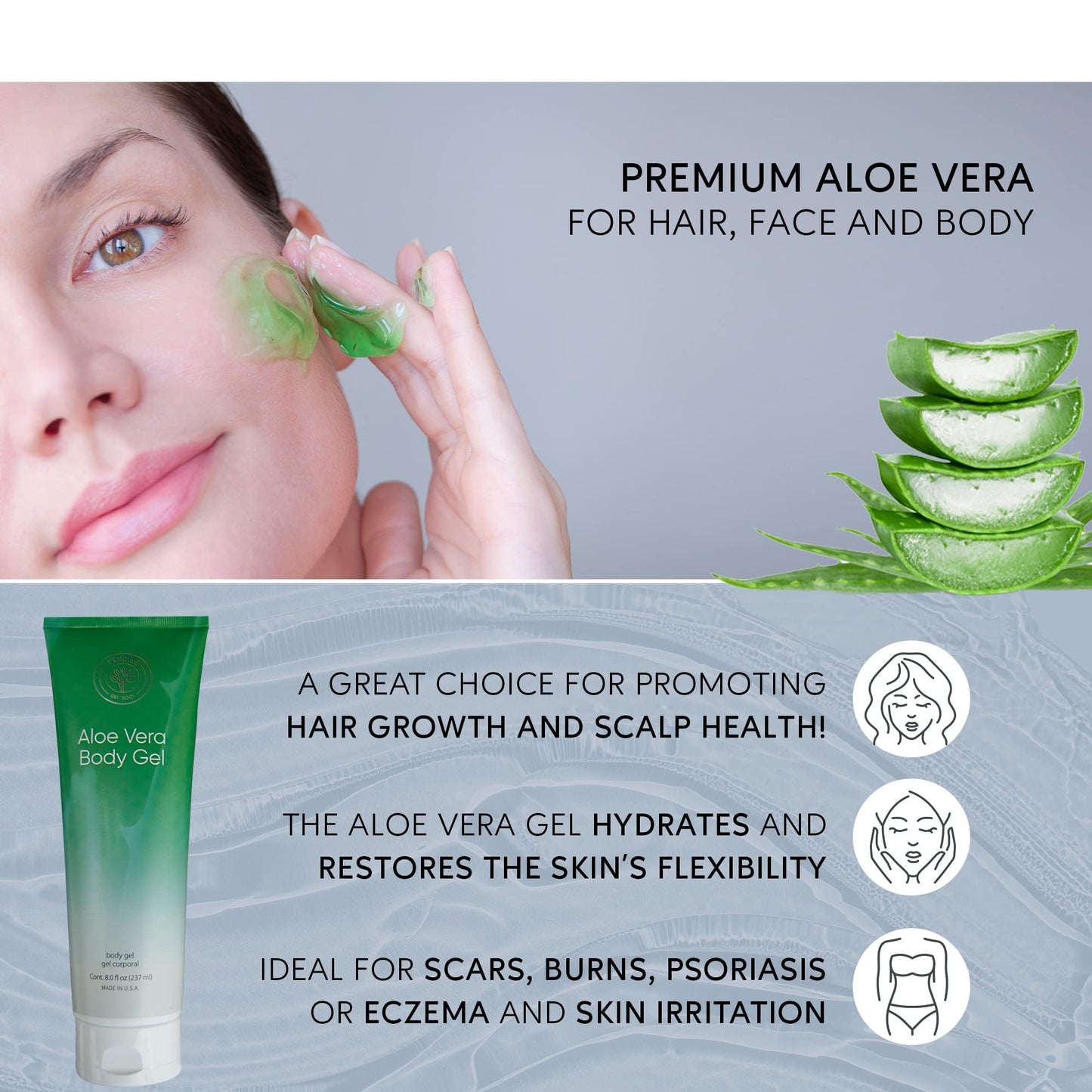 L’EUDINE Aloe Vera Gel - Pack of 3 - 8Fl Oz Aloe Vera Lotion - Premium Aloe Vera for Hair, Face and Body - Rich in Nutrients and Vitamins - Ideal