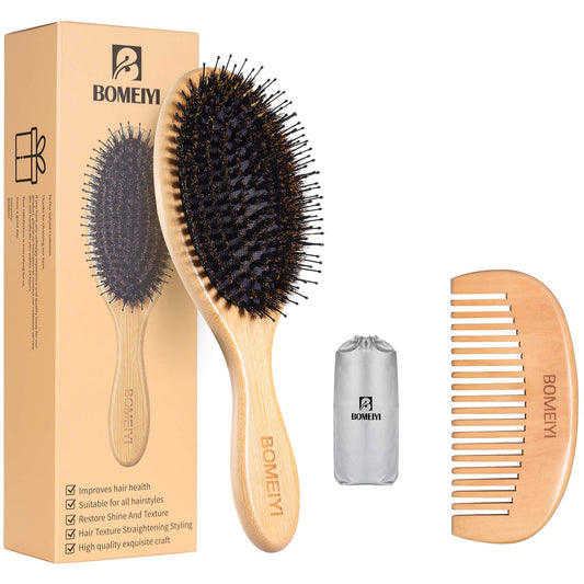 BOMEIYI Boar Bristle Hair Brush for Thick Curly Thin Long Short Wet or Dry Hair, Adds Shine and Makes Hair Smooth, Best Paddle Hair Brush for Men