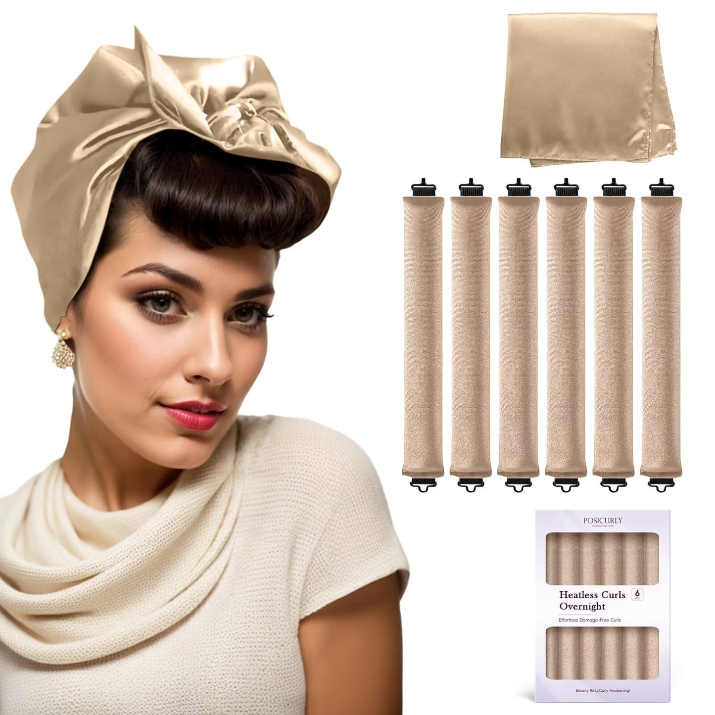 Overnight Hair Curlers Heatless Curls - 6 Pcs No Heat Blowout Curling Rods to Sleep In with Satin Hair Scarf Beauty and Personal Care posicurly Default Title
