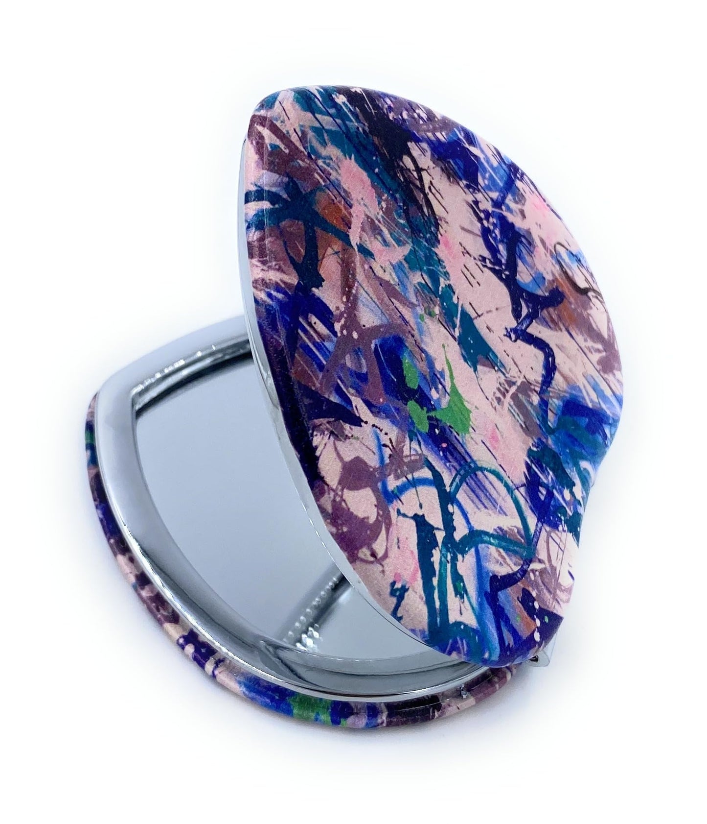 Aeisage Heart Mirror - Compact Blue Pocket Mirror, Mini Size Travel Mirror, Folding Heart Shape Mirror - Unique Gift for Her