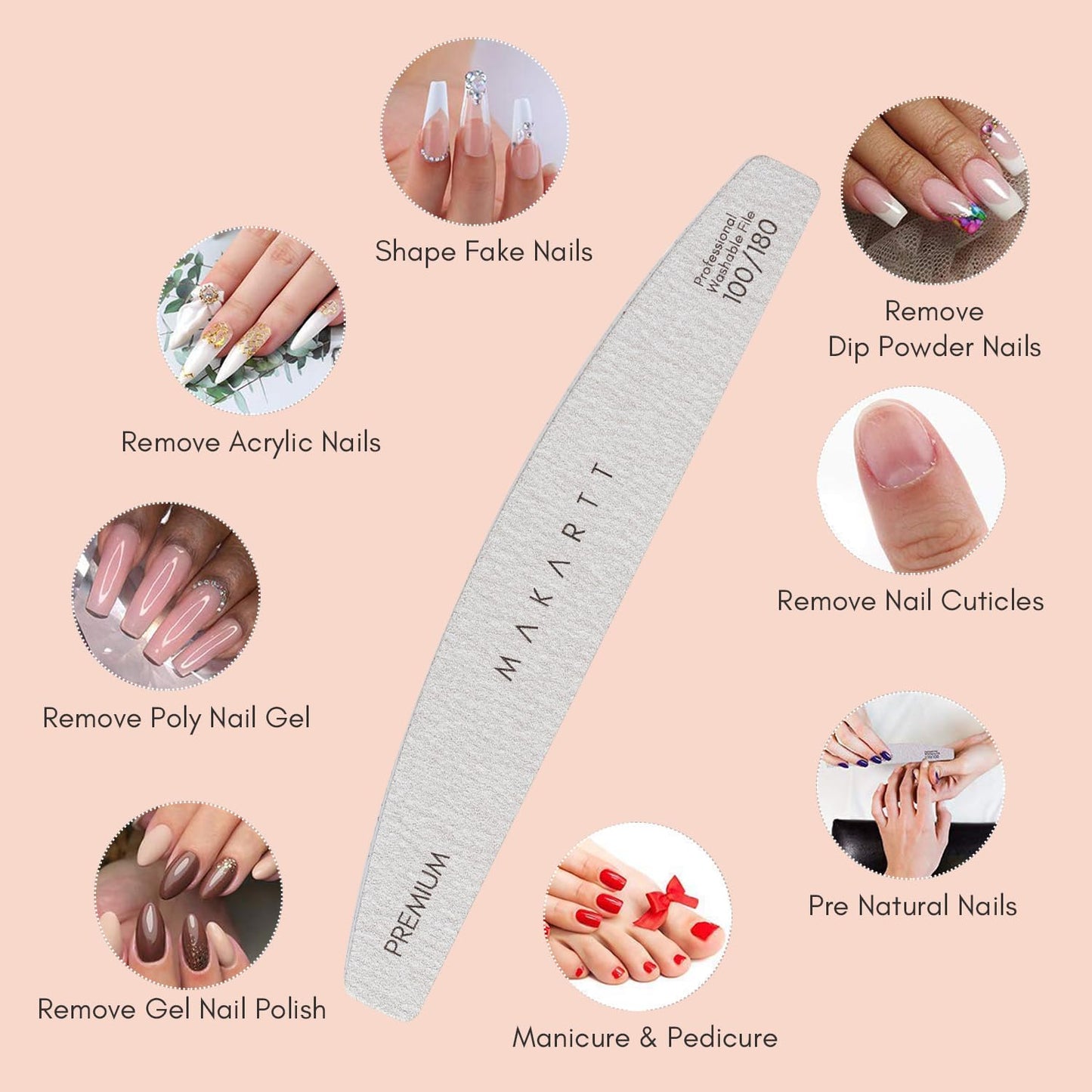 Makartt Nail File: Professional Nail Files, 100/180 Grit Emery Boards for Nails, 10 Pcs Zebra Doubled Sides Coarse Fingernail Filer for Acrylic