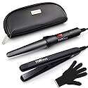 FARI Travel Hair Curling Iron and Mini Flat Iron 2 in 1 Kit, Ceramic Tourmaline Curling Wands and Hair straighteners Set, Heat Resistant Glove