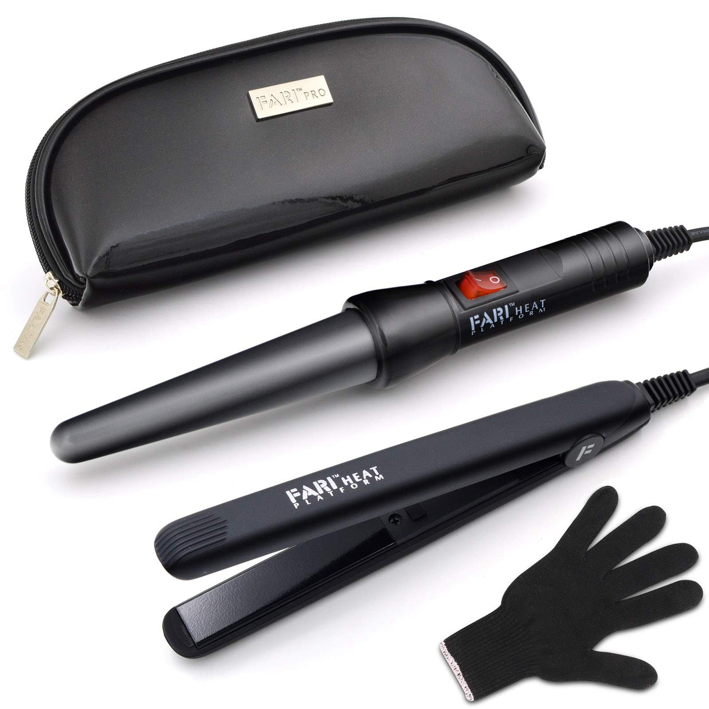 FARI Travel Hair Curling Iron and Mini Flat Iron 2 in 1 Kit, Ceramic Tourmaline Curling Wands and Hair straighteners Set, Heat Resistant Glove