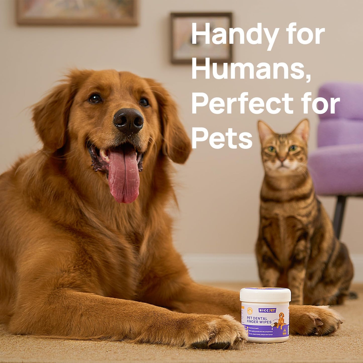 HICC PET Teeth Cleaning Wipes – 50ct No-Rinse Finger Wipes for Dogs & Cats, Remove Plaque, Tartar & Bad Breath, Gentle Gum Care