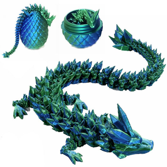 3D Printed Dragon with Surprise Egg – Dinosaur Egg Fidget Toy for Kids, Birthday, Halloween & Christmas Gift Decoration (Green)
