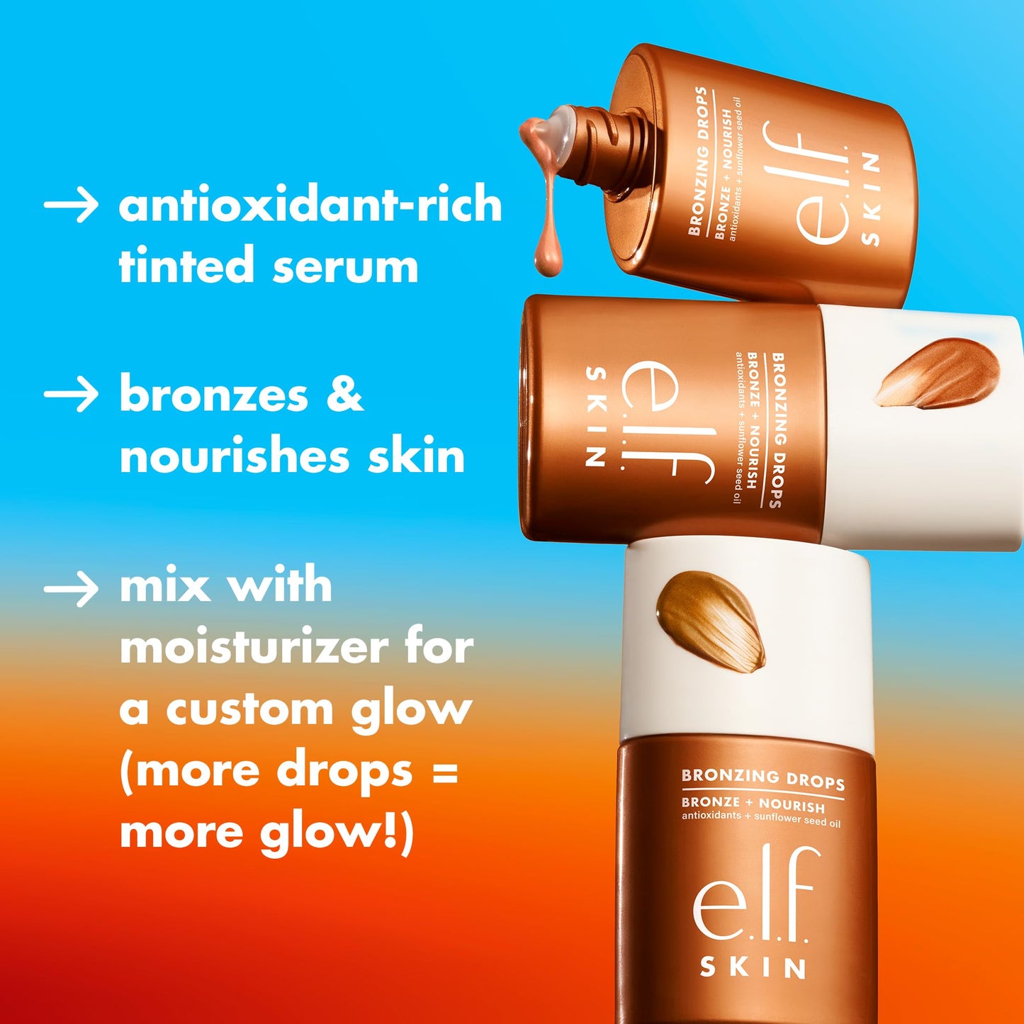 e.l.f. SKIN Bronzing Drops, Liquid Bronzer For Face & Skin, Creates A Sun-Kissed Glow, Infused With Vitamin E, Vegan & Cruelty-Free, Fair Gold