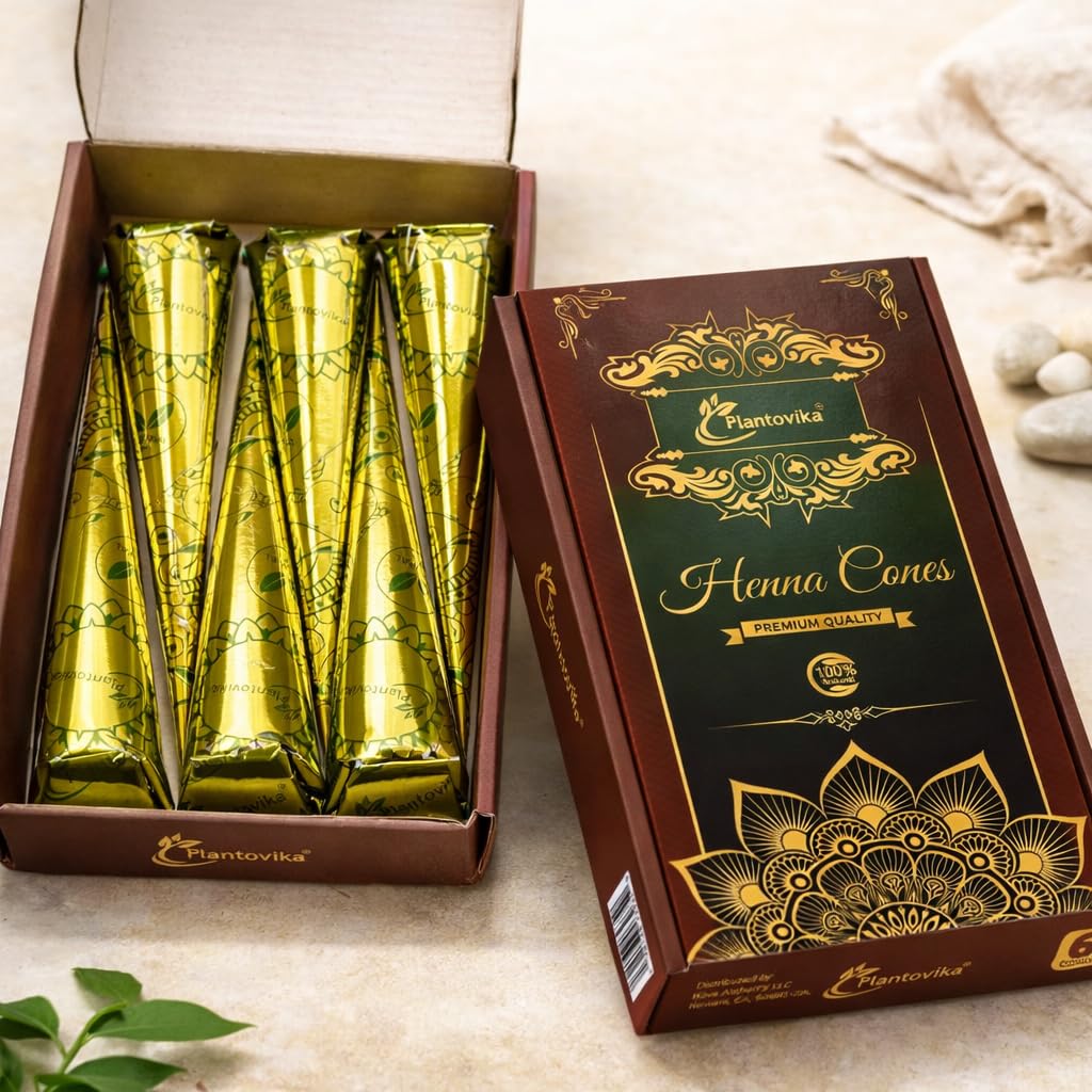 Plantovika Henna Cone Made from 100% Natural Leaves | Fresh Ready-to-Use Pre-Filled Paste, Henna Tube | Dark Reddish Brown | No Additives | Long Beauty and Personal Care Plantovika