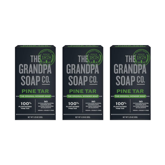 The Grandpa Soap Company Pine Tar Bar Soap for Men- Made With Pine Tar Oil, 3 in 1 Cleanser Deodorizer and Moisturizer, Dermatologist Tested, Safe