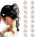 Doromy 16Pcs Small Faux Pearl Hair Claw Clips with Mini Crystal Floral Accents - Sweet Artificial Barrettes for Women and Girls Hair Clips