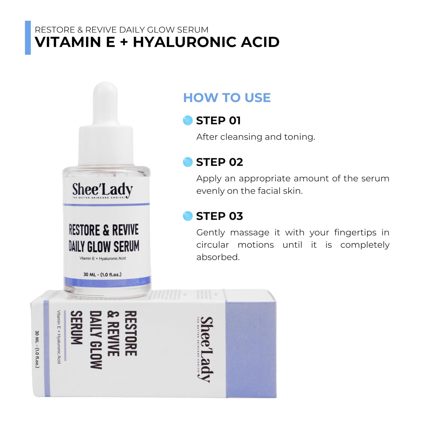 Shee'lady Restore & Revive Daily Glow Serum Daily Anti-Aging Wrinkle and Skin Tone Skin Care Treatment, Brightening Serum, Stocking Stuffers for Men