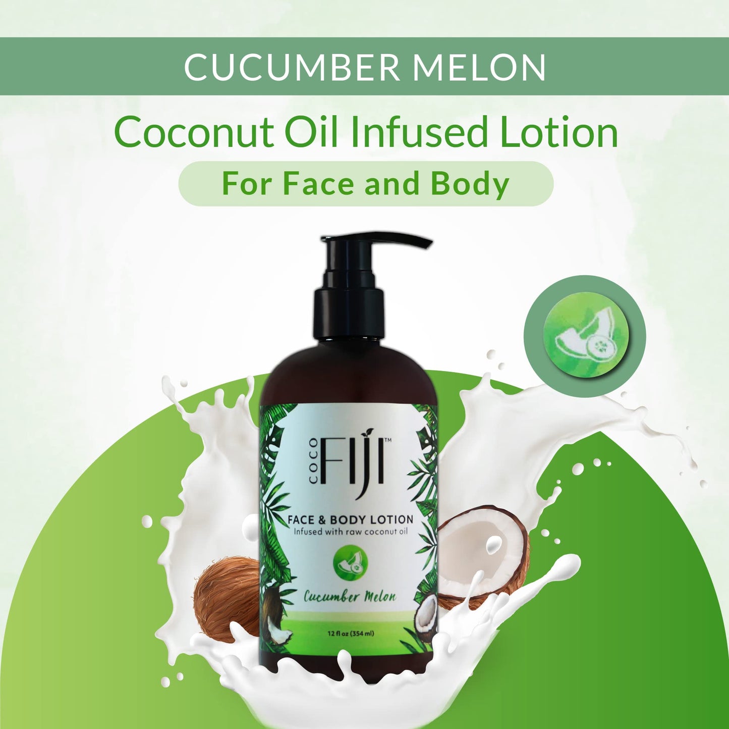 Coco Fiji Face & Body Lotion Infused With Coconut Oil | Lotion for Dry Skin | Moisturizer Face Cream & Massage Lotion for Women & Men | Cucumber Melon