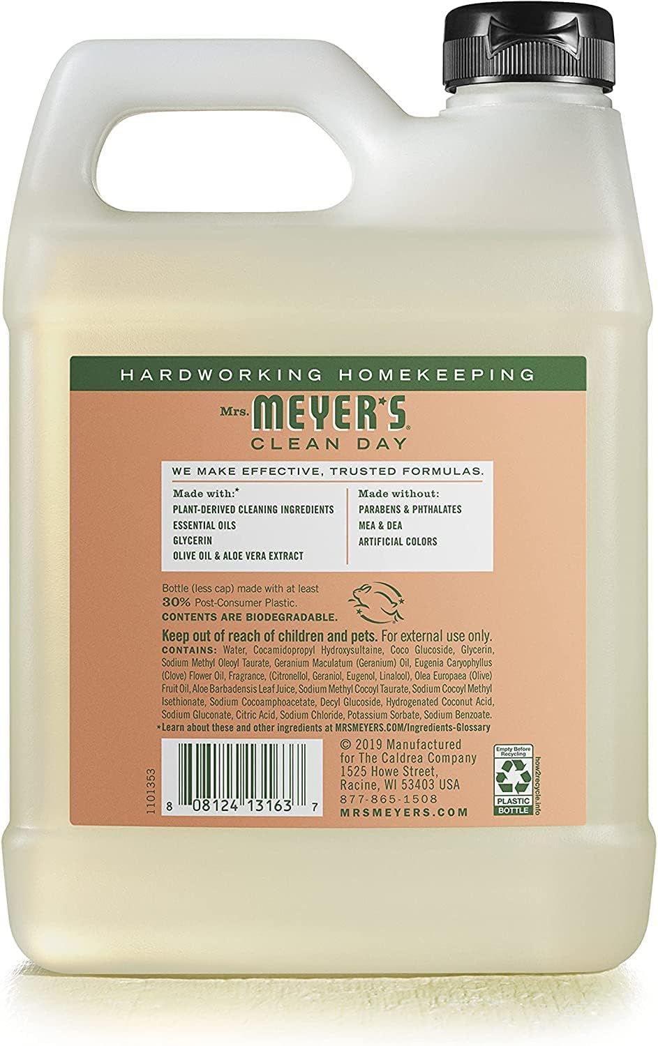 Mrs. Meyer's Hand Soap Refill, Made with Essential Oils, Geranium, 33 Fl. Oz