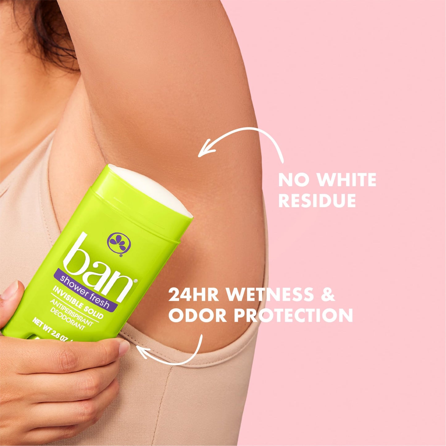 Ban Invisible Solid Antiperspirant Deodorant for Women and Men, 24-Hour Underarm Odor & Sweat Protection, Shower Fresh, 2.6 Oz, Pack of 4