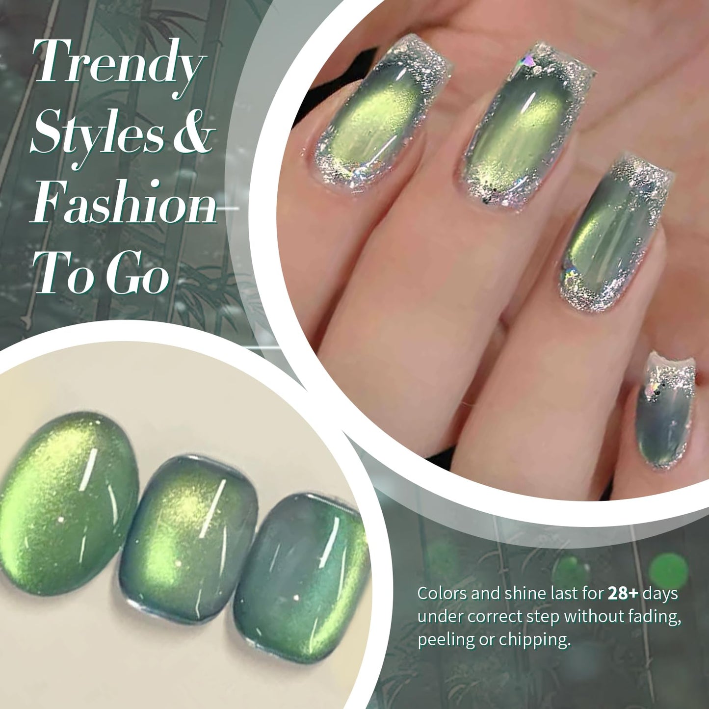 Born Pretty Cat Magnetic Gel Nail Polish, Green Gel Polish Crystal Cat Holographic Magnetic Nail Polish Nail Art Manicure Salon DIY at Home 15ML Beauty and Personal Care Born Pretty