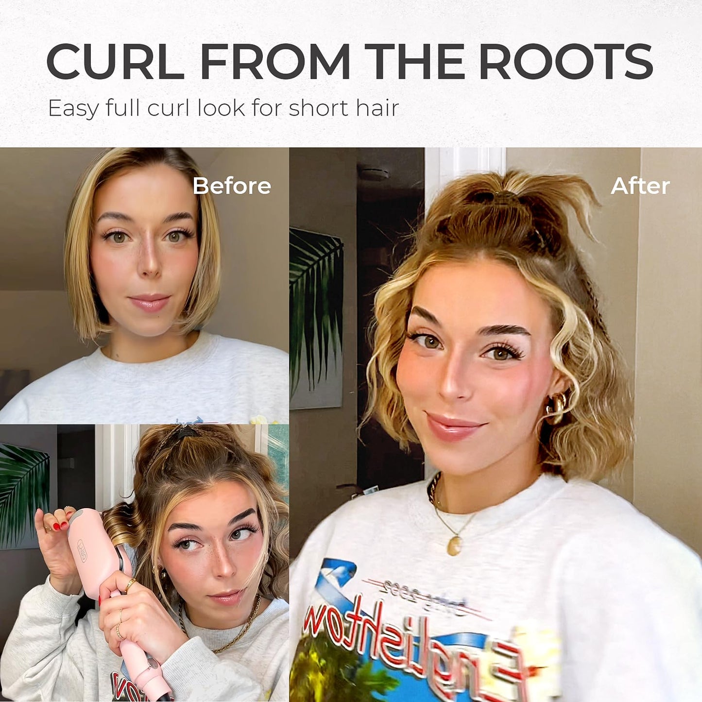 TYMO ROVY Hair Crimper & Curling Iron – 1.25" Ceramic 3 Barrel Deep Waver for Beach Waves, Ionic Curling Wand with Dual Voltage, Anti-Scald, Pink