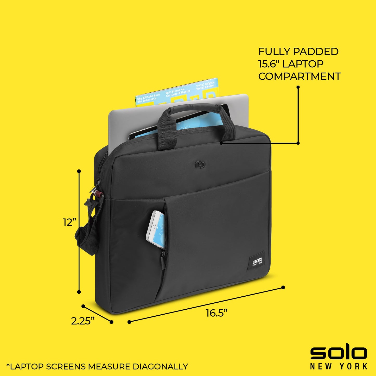 Solo New York Briefcase - Laptop Carrying Bag for Women & Men, Brief for Travel & Work, Internal Tablet Pocket, Adjustable Shoulder Strap, Fits 15.6"