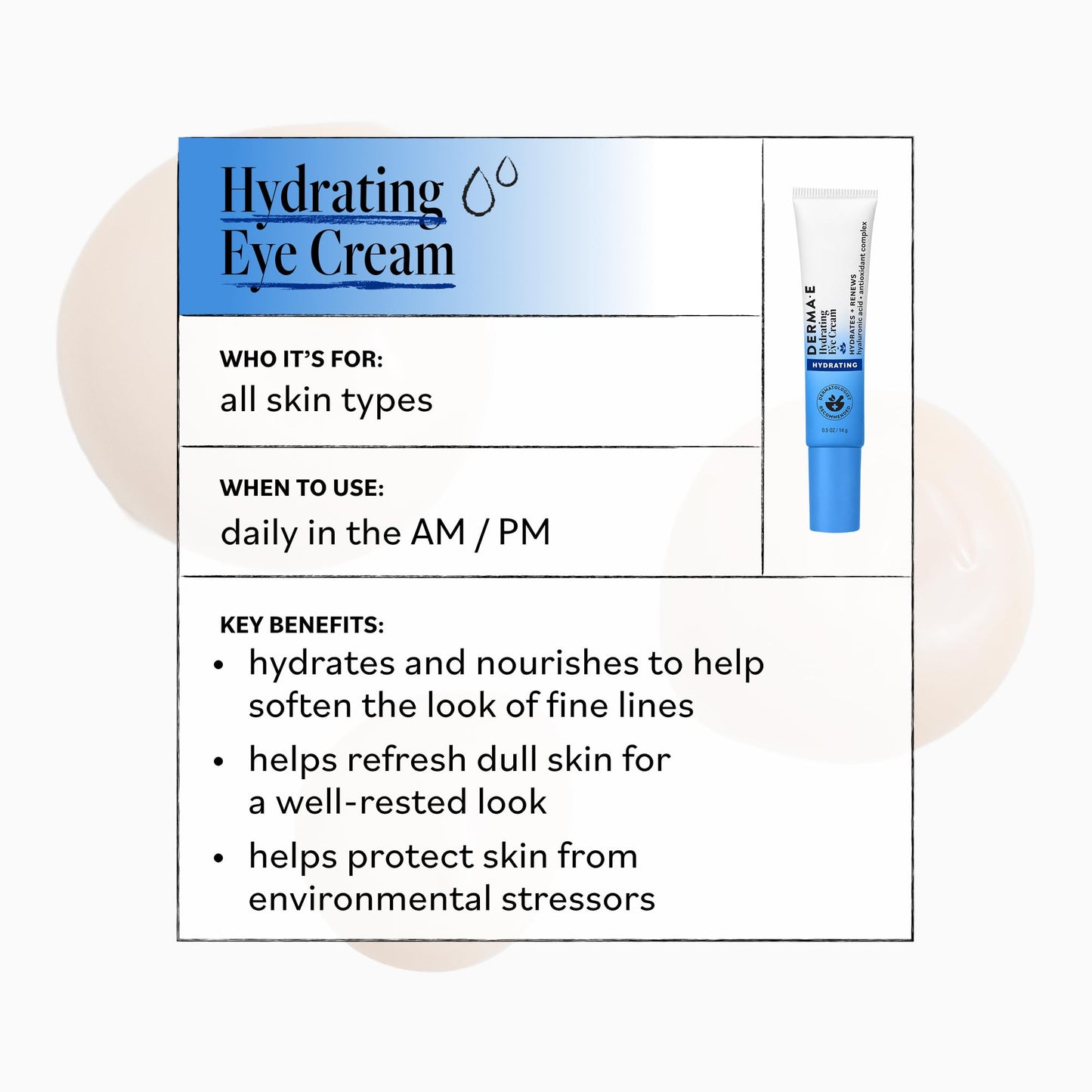 Derma E Hydrating Eye Cream - Firming and Lifting Hyaluronic Acid Treatment - Under Eye and Upper Eyelid Cream Reduces Puffiness and Appearance