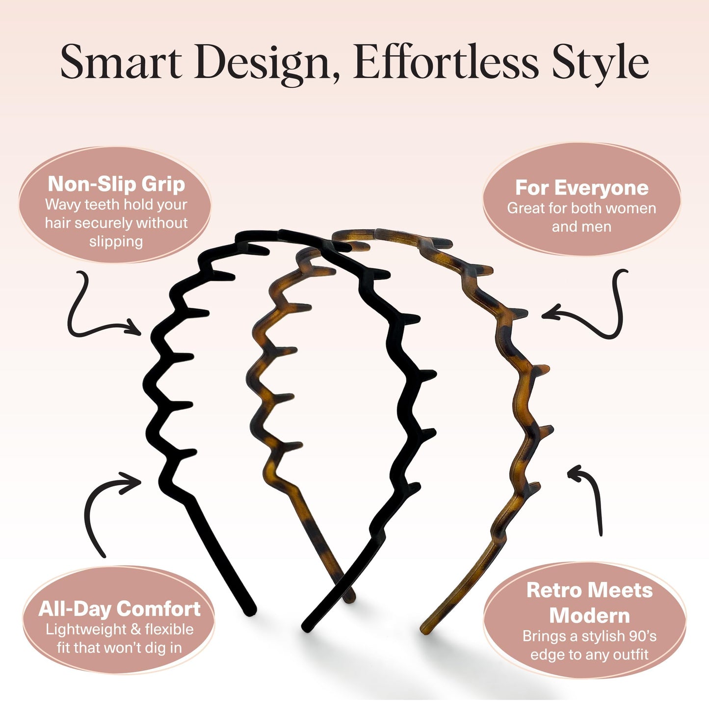 Kitsch Zig Zag Headbands for Women - Fashion Accessories for Slicked Back Styles - Comfortable Wavy Headbands | Comb Headband with Teeth - Black Beauty and Personal Care Kitsch