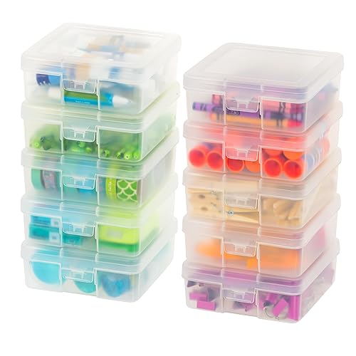 IRIS USA Pencil Case Boxes, 10-Pack, |Made in USA|, Plastic Bead Organizing Containers with Snap Lid for Arts, Crafts, Ephemera, Stickers, & Dance…