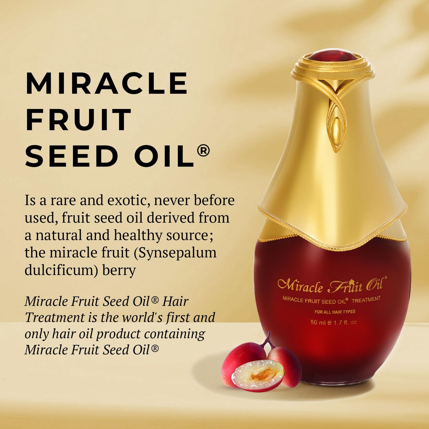 Miracle Fruit Seed Hair Oil - 50ml Treatment for All Types - Ultra Shiny, Strong Oil for Dry Hair and Growth - Prevents Breakage and Hair Loss